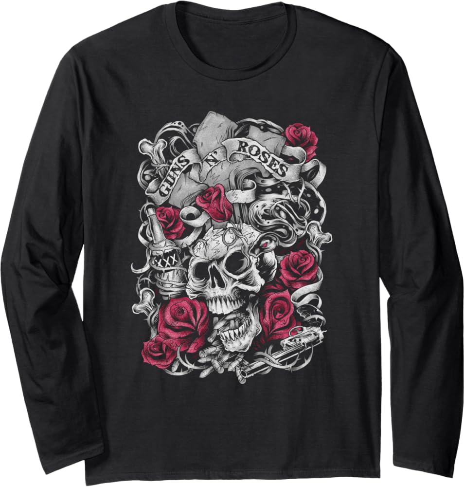 Amazon.com: Guns N' Roses Official Flourish Skull Pink Roses Long